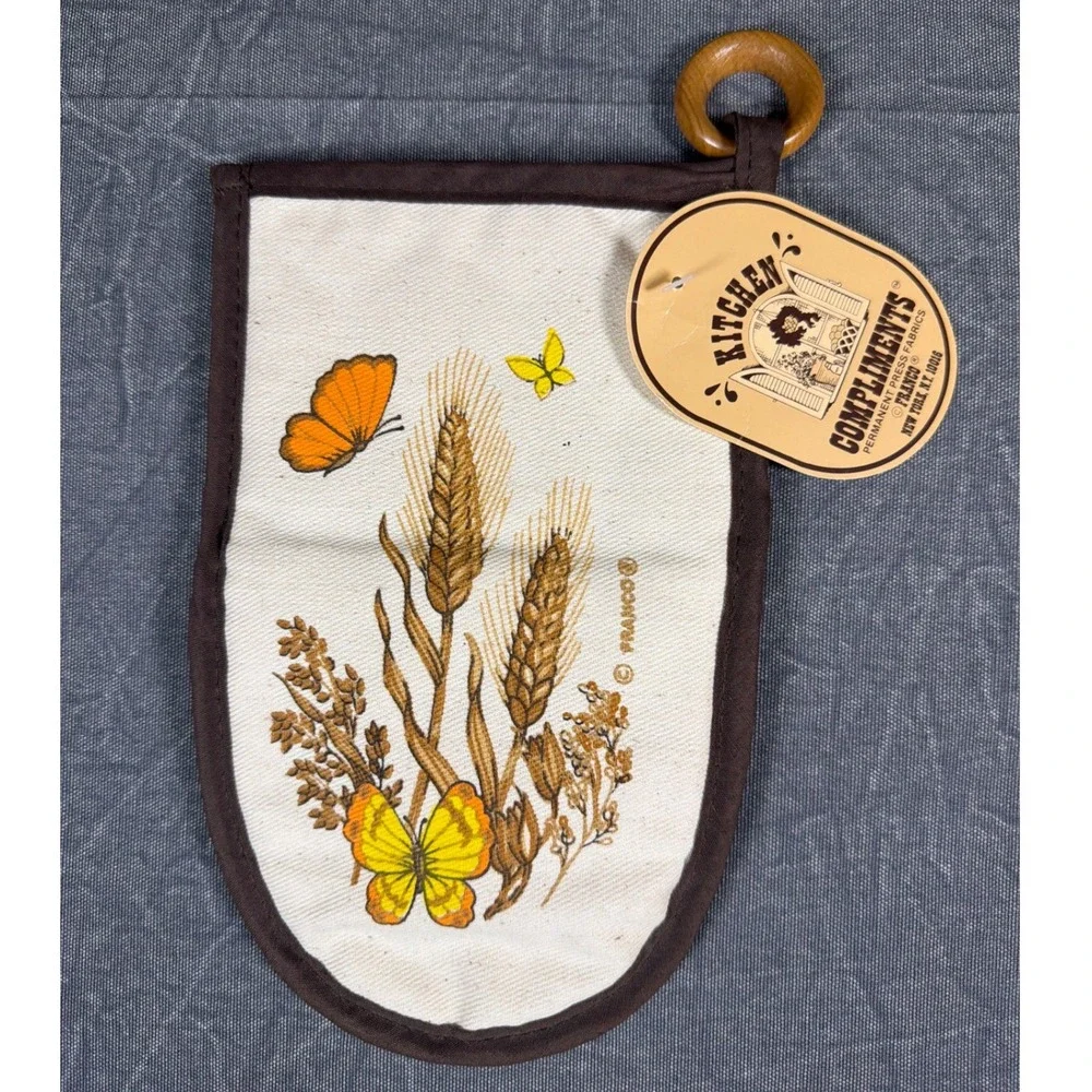 Franco Pot Holder Oven Mitt Set Unisex OS Butterfly Wheat Cream Brown NEW